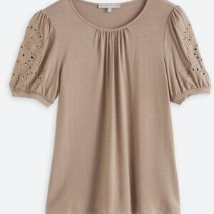 Eyelet Sleeve Knit Tee, size L